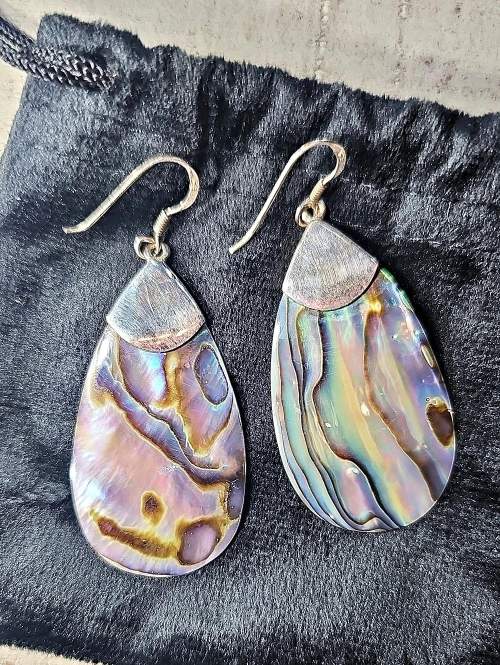 Vintage JTV NF 925 Sterling Silver Abalone Shell Teardrop Earrings ✨️